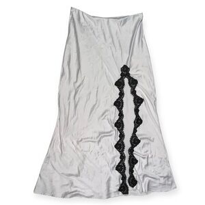 Victorias Secret Grey Satin Slip Skirt With Black Lace Women’s Size XL
